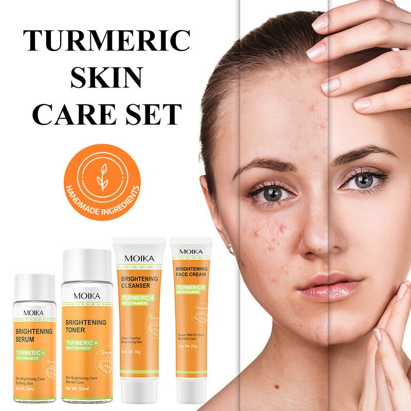 Turmeric & Niacinamide Brightening 4 - Piece Skincare Set – Cleanser, Toner, Serum, Cream - Unica Beauty Essentials