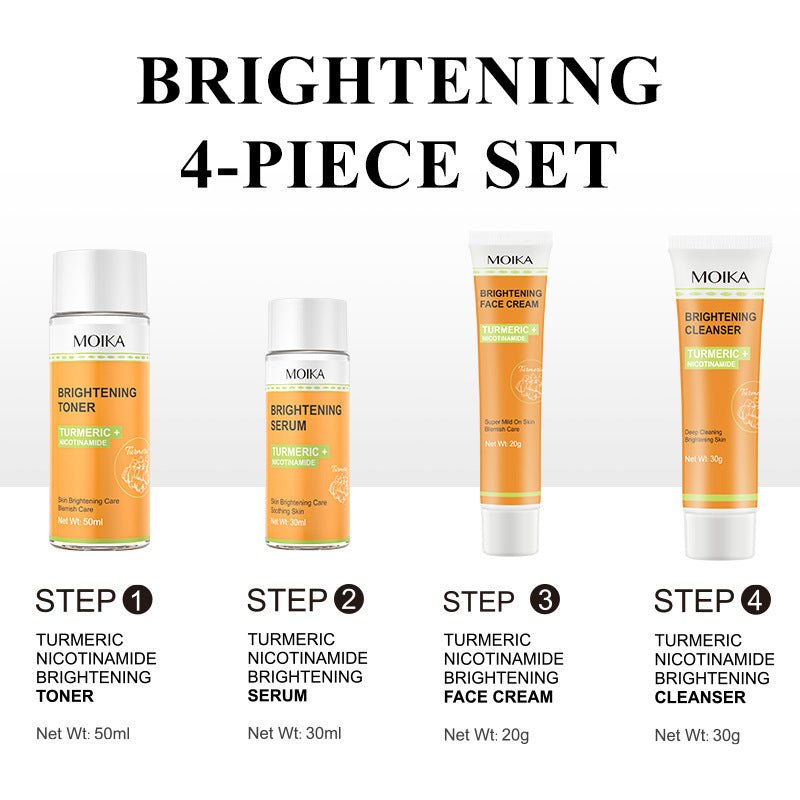 Turmeric & Niacinamide Brightening 4 - Piece Skincare Set – Cleanser, Toner, Serum, Cream - Unica Beauty Essentials