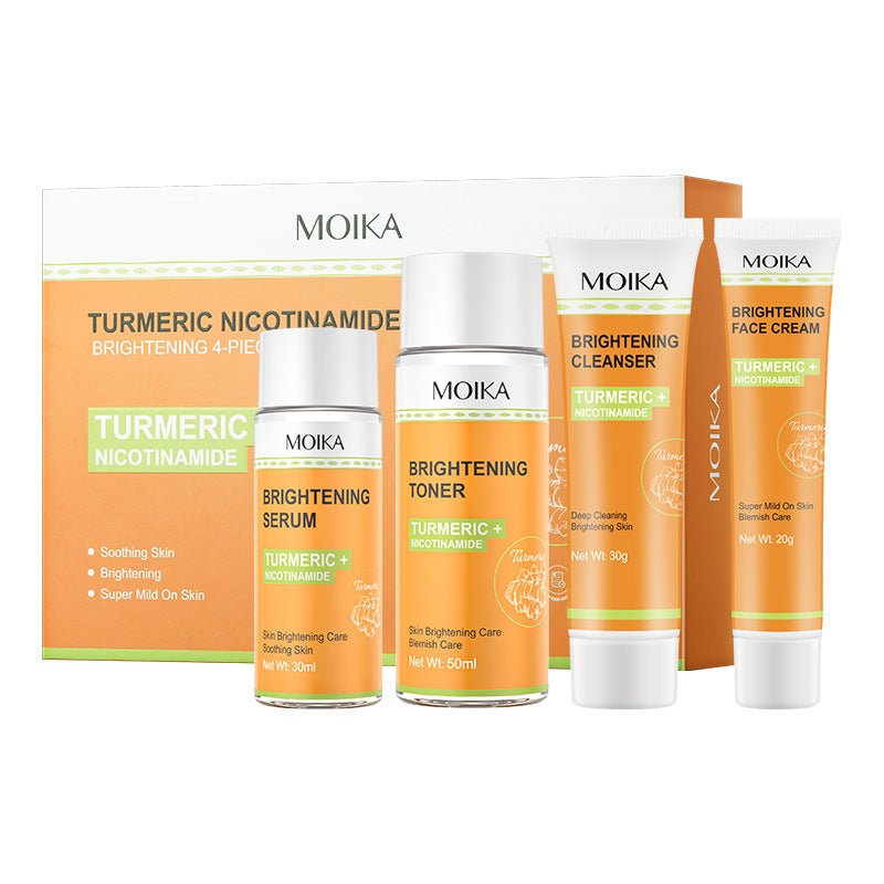 Turmeric & Niacinamide Brightening 4 - Piece Skincare Set – Cleanser, Toner, Serum, Cream - Unica Beauty Essentials
