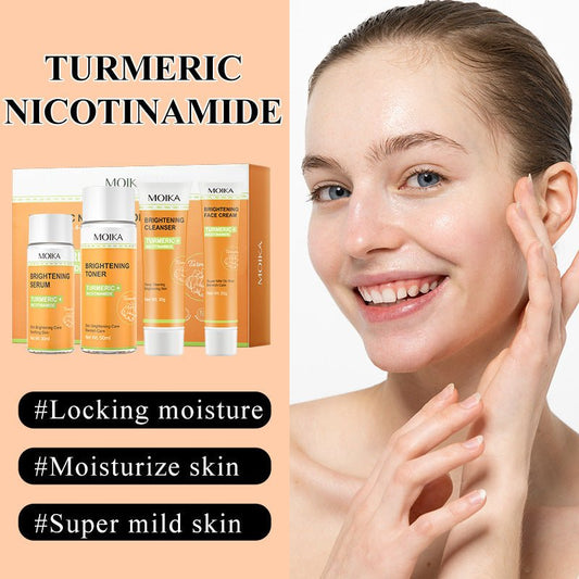 Turmeric & Niacinamide Brightening 4 - Piece Skincare Set – Cleanser, Toner, Serum, Cream - Unica Beauty Essentials